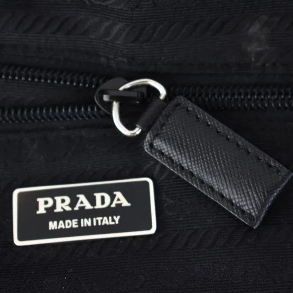 PRADA: Black, Tessuto Nylon & Saffiano Leather Duffel/Weekender Bag (su) - Picture 12 of 12